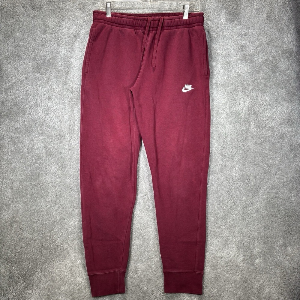 Nike Sportswear Club Fleece Sweatpants Mens M Burgundy Red Joggers Athletic Gym